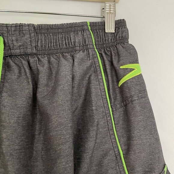 Speedo L/G Swim Trunks Gray & Green Drawstring Elastic Waist Cargo Pocket men's - Picture 2 of 8